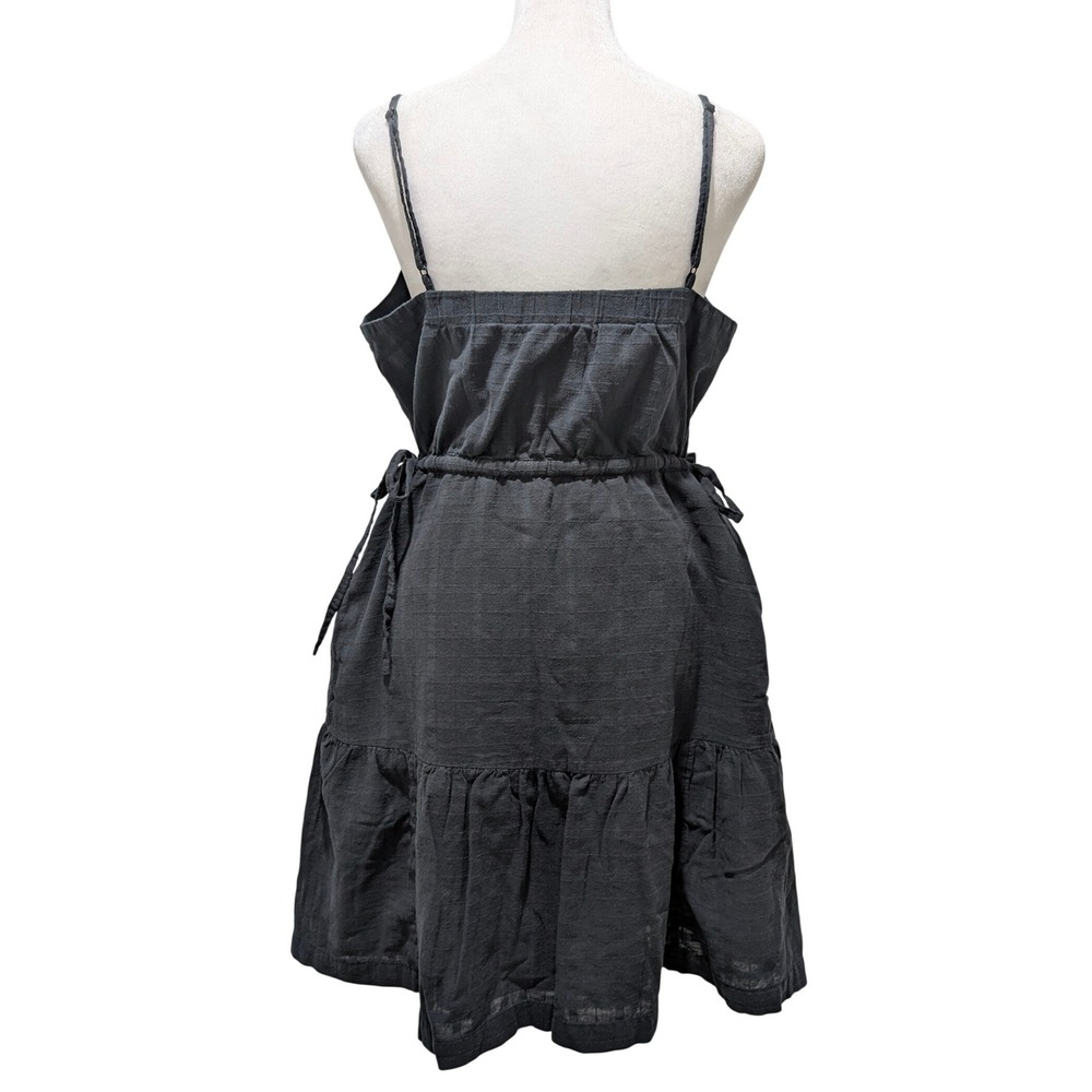 GAP Tiered Mini Dress Black Cotton Square Neck Drawstring Waist Pockets Tall M - Picture 4 of 12